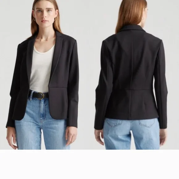 Quince Black Tailored Blazer Ultra Stretch Ponte NWT Medium - Picture 3 of 6